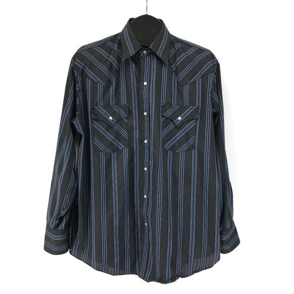 Plains Western Wear Pearl Snap Shirt Men's Large Striped Long Sleeve Cowboy - Picture 1 of 11